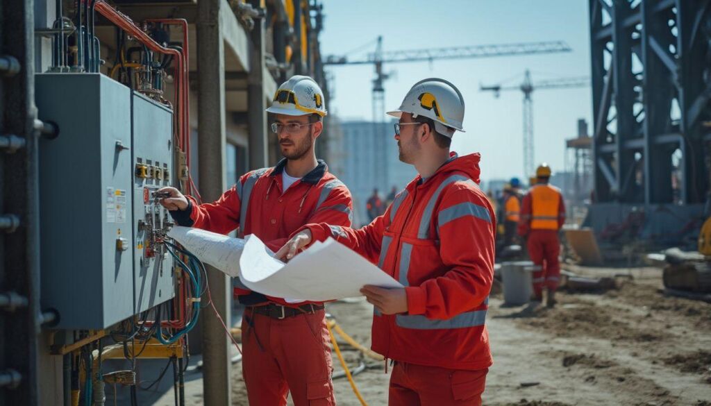 Ingenieros de Núcleo Ingeniería revisando redes eléctricas para el cumplimiento de las Certificaciones RETIE, RETILAP y RITEL