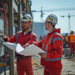 Ingenieros de Núcleo Ingeniería revisando redes eléctricas para el cumplimiento de las Certificaciones RETIE, RETILAP y RITEL