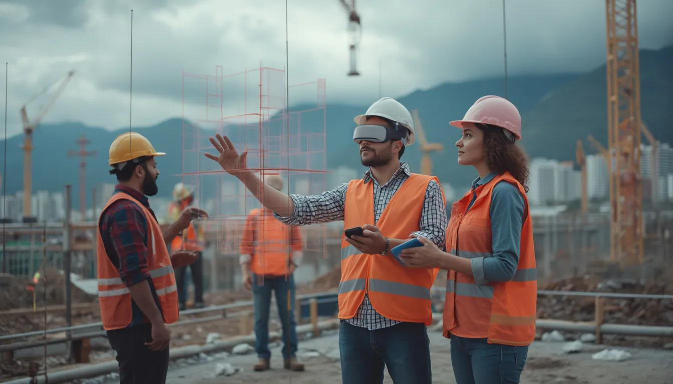 Ingenieros explorando innovaciones de Realidad Aumentada en obra civil